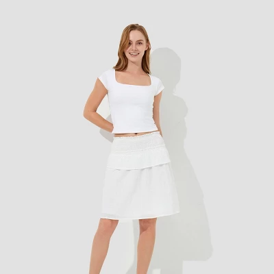 Women's Convertible Smocked Babydoll Top - Wild Fable™ White 2 Women's Convertible Smocked Babydoll Top - Wild Fable™ White - Image 2