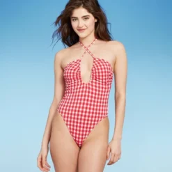 Women's Keyhole Cross Front Halter Ultra High Leg Cheeky One Piece Swimsuit - Wild Fable™ Red -Wild Fable™ GUEST e21287da b6cf 4776 80bf c28daabbafaa