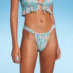 Women's Wide Strap Adjustable High Leg Bikini Bottom - Wild Fable™ Green Floral Print -Wild Fable™ GUEST e50e7c04 f9a7 478f 886a 9c6c838cd31a