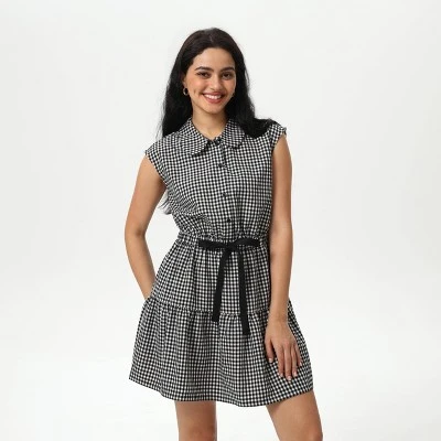 Women's Mini Cap Sleeve Elastic Waistband Mini Dress - Wild Fable™ Black Gingham 5 Women's Mini Cap Sleeve Elastic Waistband Mini Dress - Wild Fable™ Black Gingham - Image 5