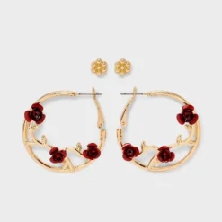 Flower Rose Vine Hoop Earring Set 2pc - Wild Fable™ Gold/Red -Wild Fable™ GUEST eaf122a2 2584 4f5c 8b92 3ba8e9614b10