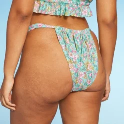 Women's Wide Strap Adjustable High Leg Bikini Bottom - Wild Fable™ Green Floral Print -Wild Fable™ GUEST eb08b05e ba88 48b9 82e5 5ca2039cea18