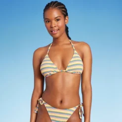 Women's Ribbed Triangle Bikini Top - Wild Fable™ Blue/Green/Pink Striped -Wild Fable™ GUEST ec3ffaf7 c9f8 4ee3 b5aa f4ba5960abfd