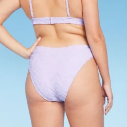 Women's Wavy Terry Textured Mid-Waist Ultra High Leg Cheeky Bikini Bottom - Wild Fable™ Lilac Purple -Wild Fable™ GUEST ed20528a ebb7 41db adea 102eafbebe9c