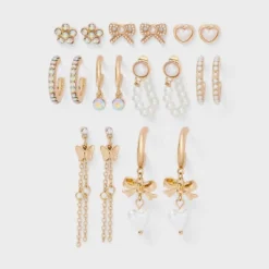 Bow Butterfly And Faux Pearl Earring Set 9pc - Wild Fable™ Gold -Wild Fable™ GUEST ef3eb79b 00a4 485e ad4e 4c5cc0f2594e