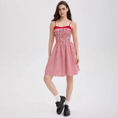 Women's Smocked Bodice Mini Cami Dress - Wild Fable™ Red Gingham 2 Women's Smocked Bodice Mini Cami Dress - Wild Fable™ Red Gingham - Image 2